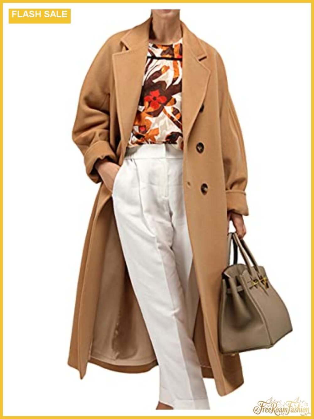 Women's Wool Blend Pea Coat Double Breasted Notched Collar Winter Jacket